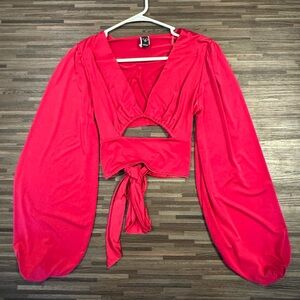 Windsor Vibrant Pink Satin Tie-Back Long Sleeve Blouse